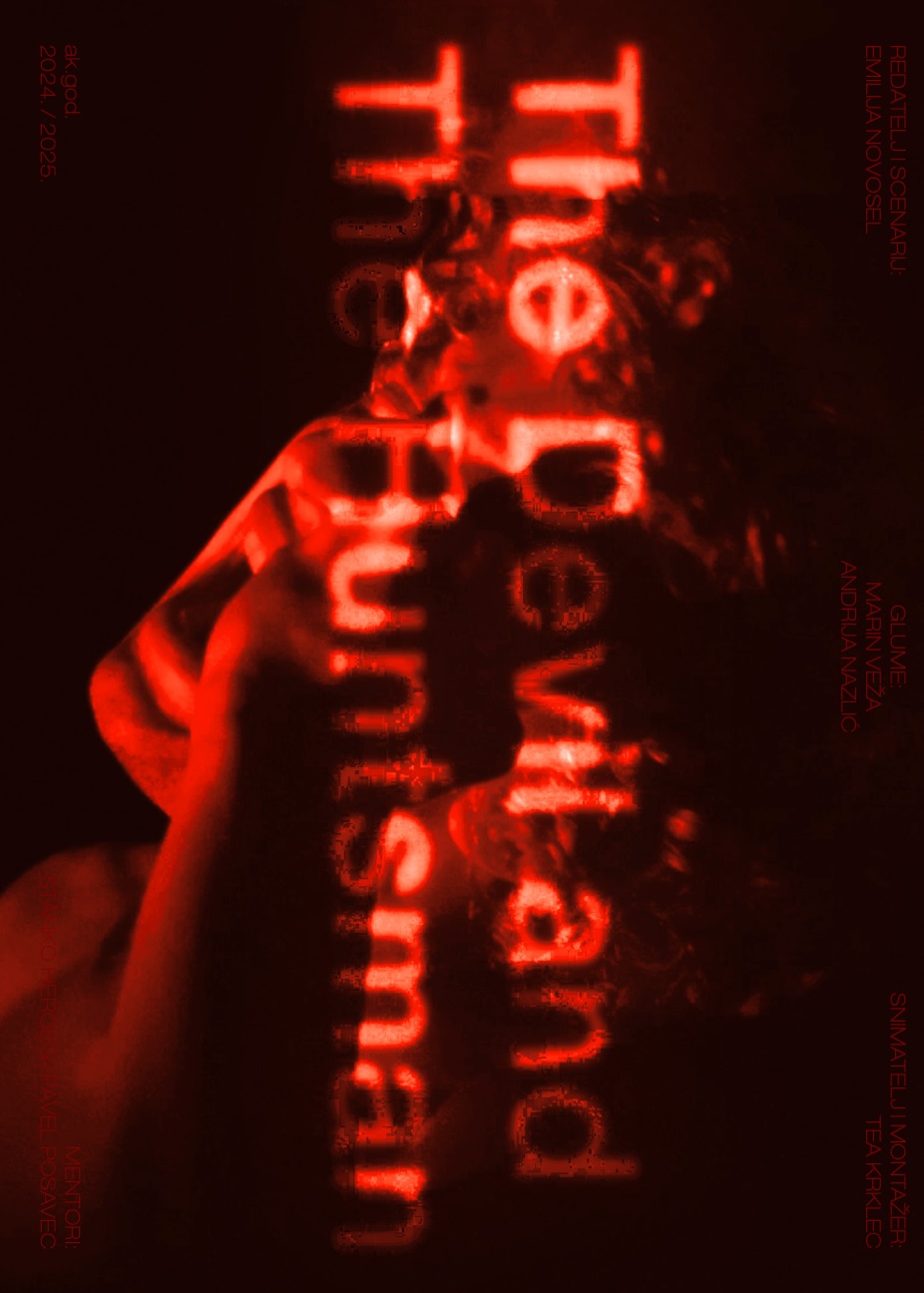 Red typographic artwork for The Devil and the Huntsman