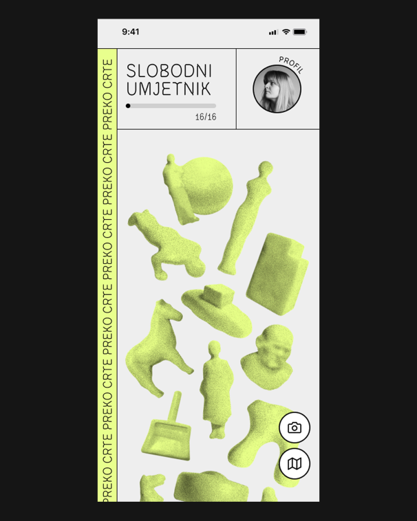 Preko crte mobile application interface showing an artistic intervention