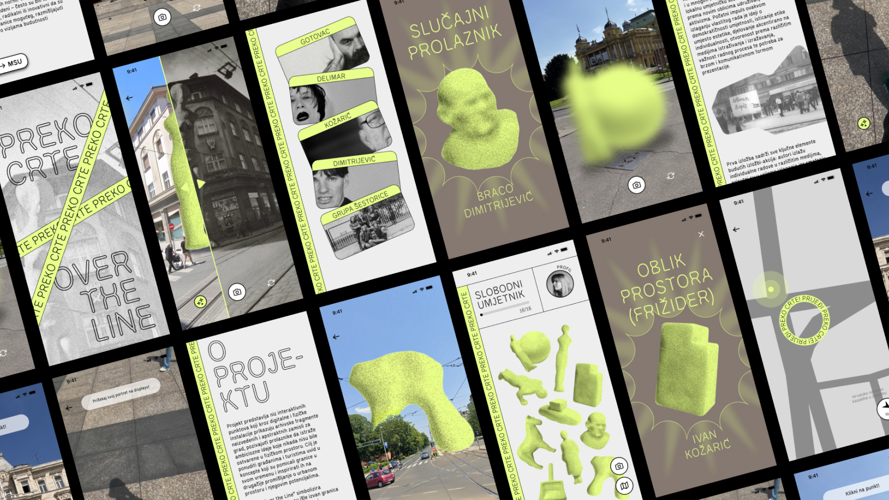 Collection of mobile application screens from the Preko crte project
